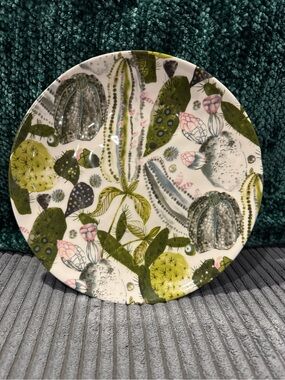Cost Plus World Market Cactus Pattern Salad Plate in Green, Pink, Gray